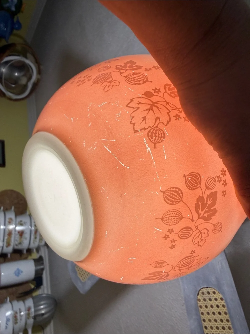 PYREX pink gooseberry 442 Cinderella mixing bowl